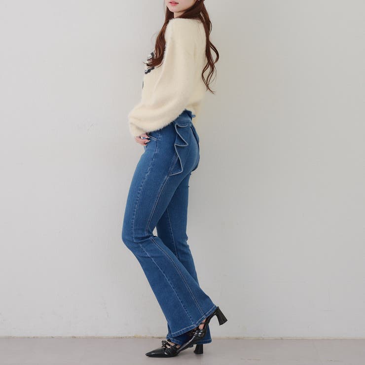 【3サイズ展開】後ろ姿まで可愛い、リボンデニムフレアパンツ | RMAF　NICE CLAUP / OLIVE des OLIVE | 詳細画像78 