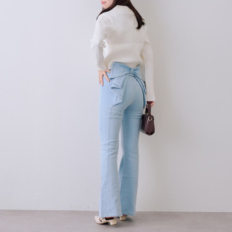 【3サイズ展開】後ろ姿まで可愛い、リボンデニムフレアパンツ | RMAF　NICE CLAUP / OLIVE des OLIVE | 詳細画像18 