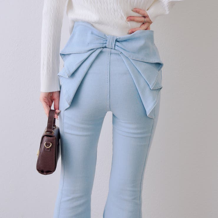 ブリーチ◆ | 【3サイズ展開】後ろ姿まで可愛い、リボンデニムフレアパンツ | RMAF　NICE CLAUP / OLIVE des OLIVE