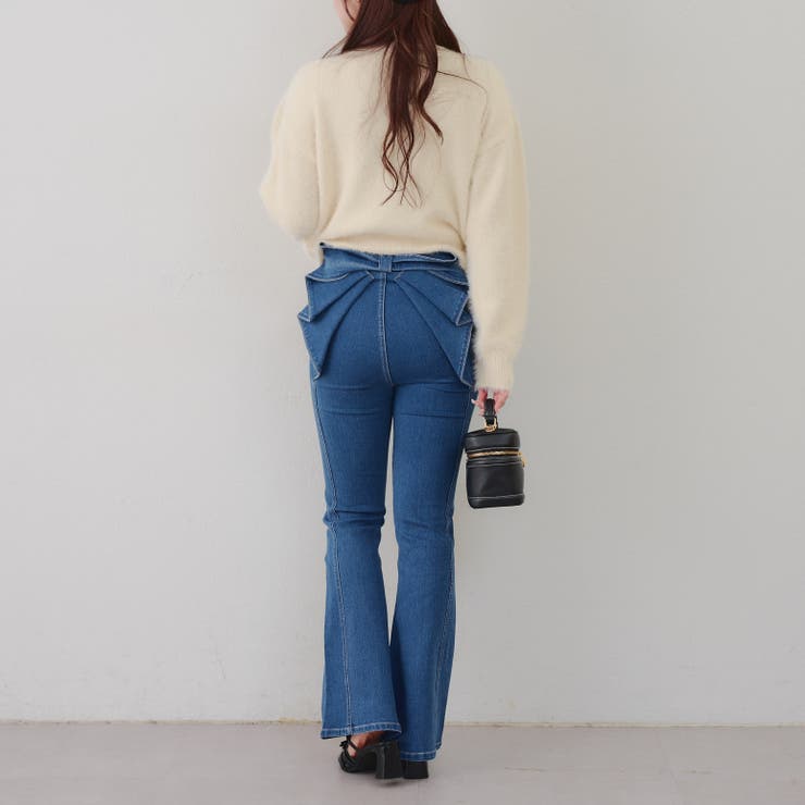 3サイズ展開】後ろ姿まで可愛い、リボンデニムフレアパンツ[品番
