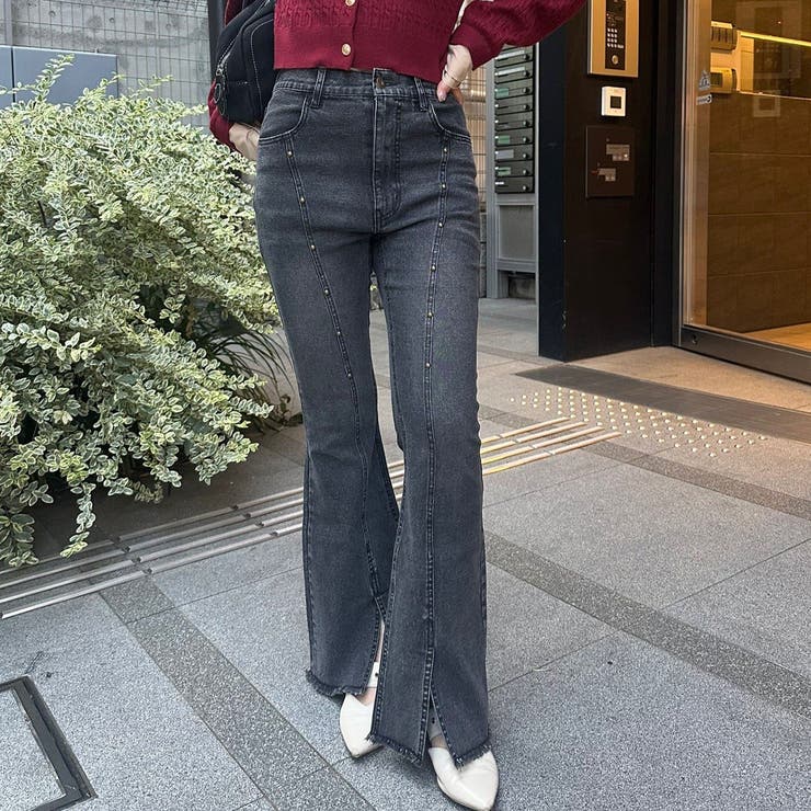 ブラック | 【2サイズ展開】スタッズセミフレアデニム | RMAF　NICE CLAUP / OLIVE des OLIVE