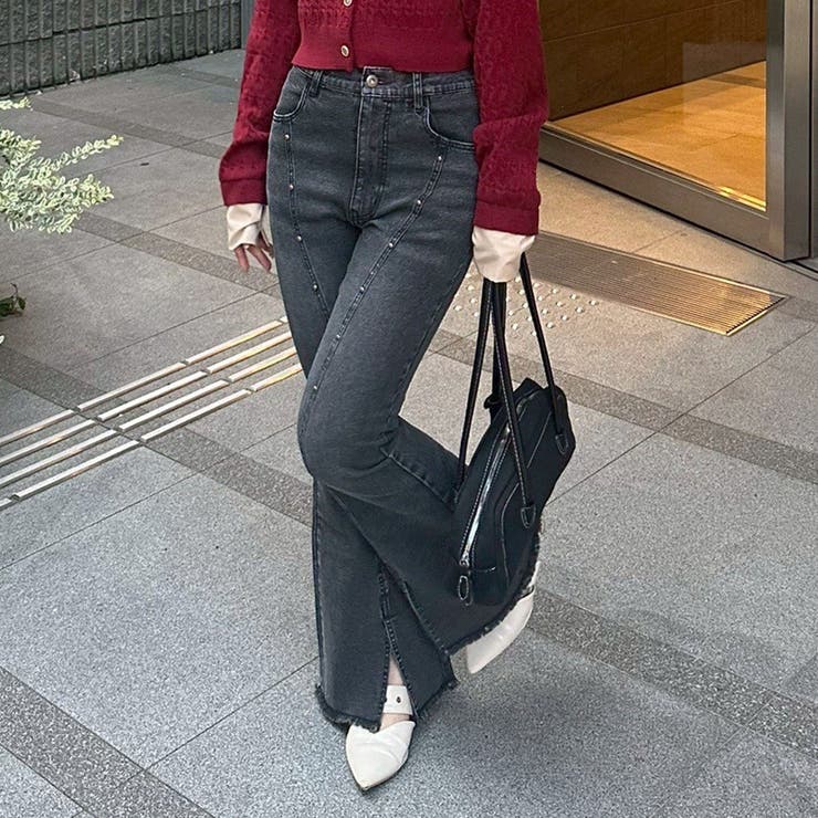 【2サイズ展開】スタッズセミフレアデニム | RMAF　NICE CLAUP / OLIVE des OLIVE | 詳細画像1 