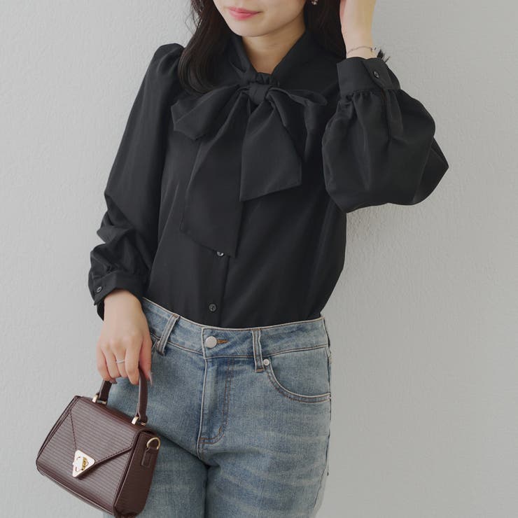 ブラック | リボンタイブラウス | NICE CLAUP / OLIVE des OLIVE　OUTLET