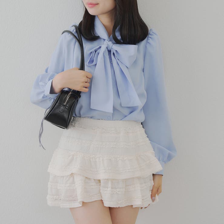 サックス | リボンタイブラウス | NICE CLAUP / OLIVE des OLIVE　OUTLET