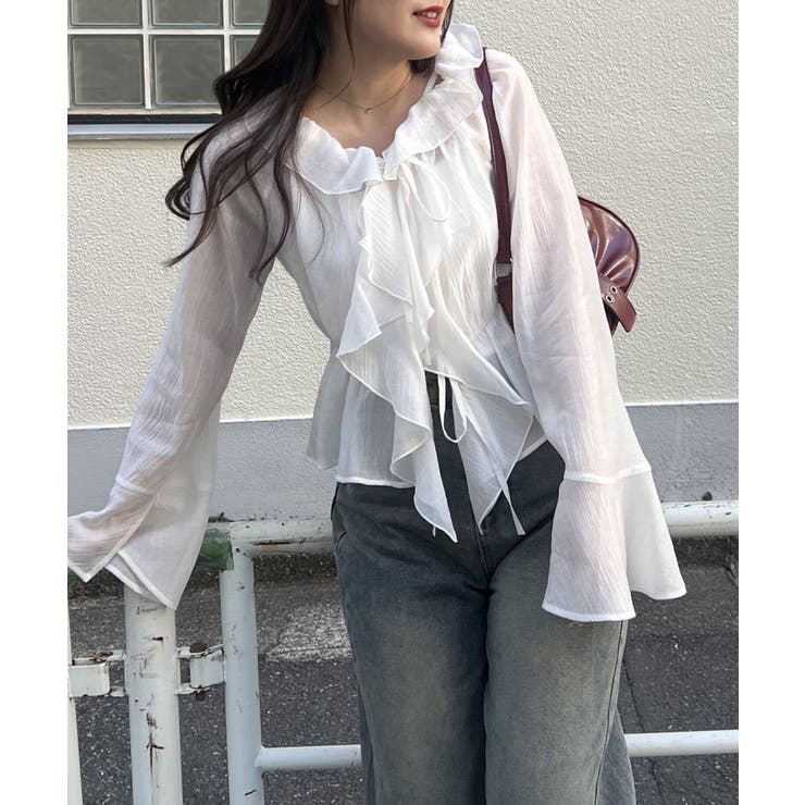 楊柳シアーラッフルブラウス | RMAF　NICE CLAUP / OLIVE des OLIVE | 詳細画像1 