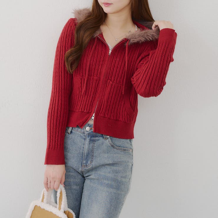レッド | ケーブルZIPUPパーカー | NICE CLAUP / OLIVE des OLIVE　OUTLET
