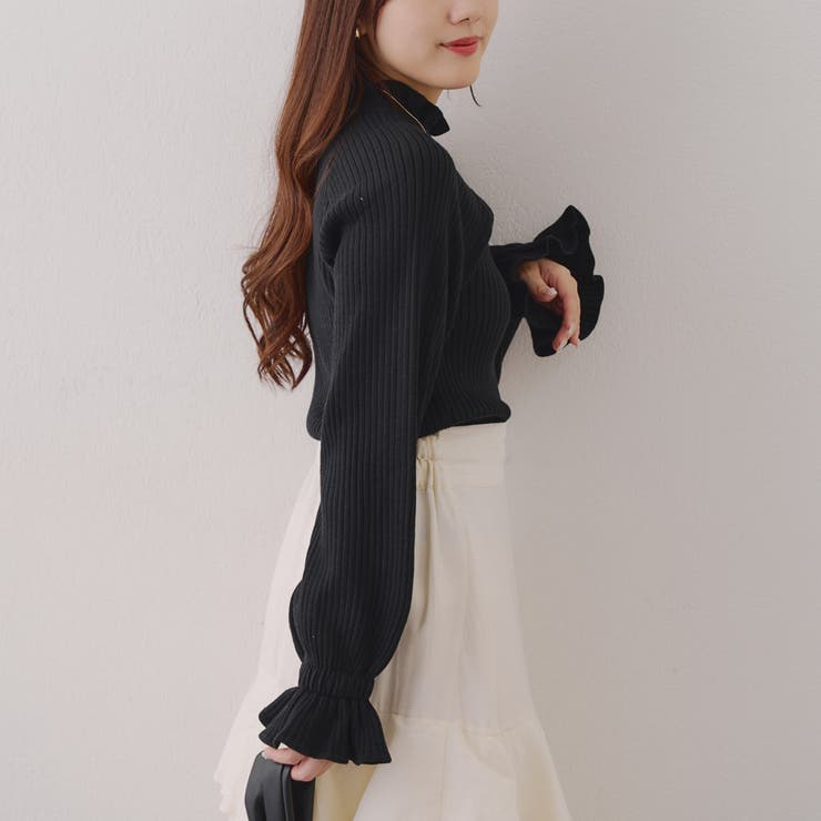 ブラック | ボリューム袖ニットプルオーバー | NICE CLAUP / OLIVE des OLIVE　OUTLET