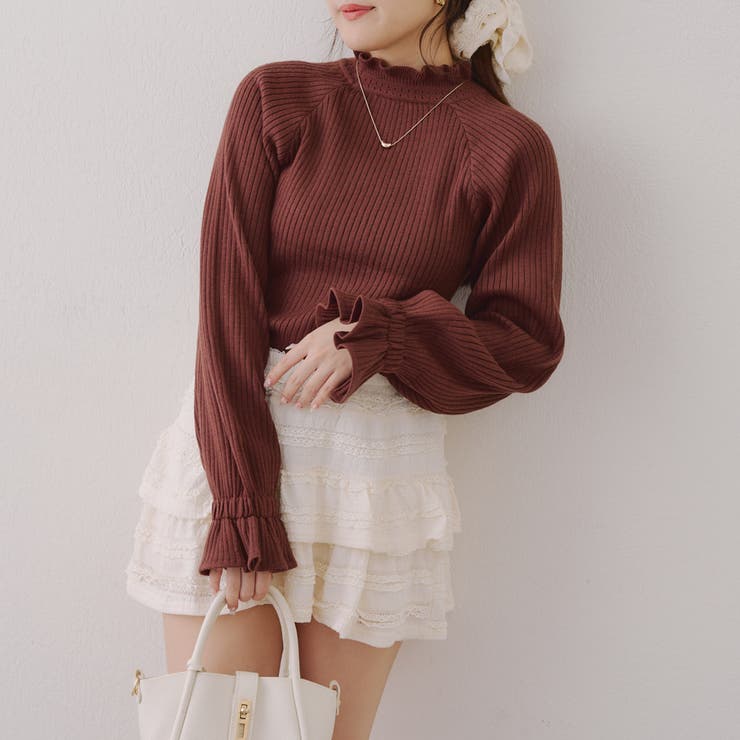 ブラウン | ボリューム袖ニットプルオーバー | NICE CLAUP / OLIVE des OLIVE　OUTLET
