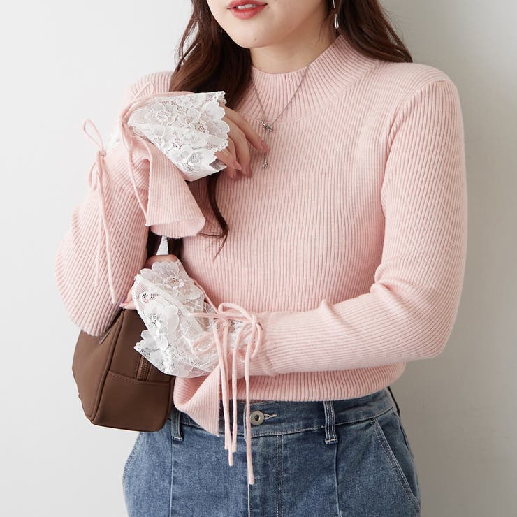 ピンク系 | 手元まで華やかに可愛く。袖レース&リボンニットトップス | RMAF　NICE CLAUP / OLIVE des OLIVE