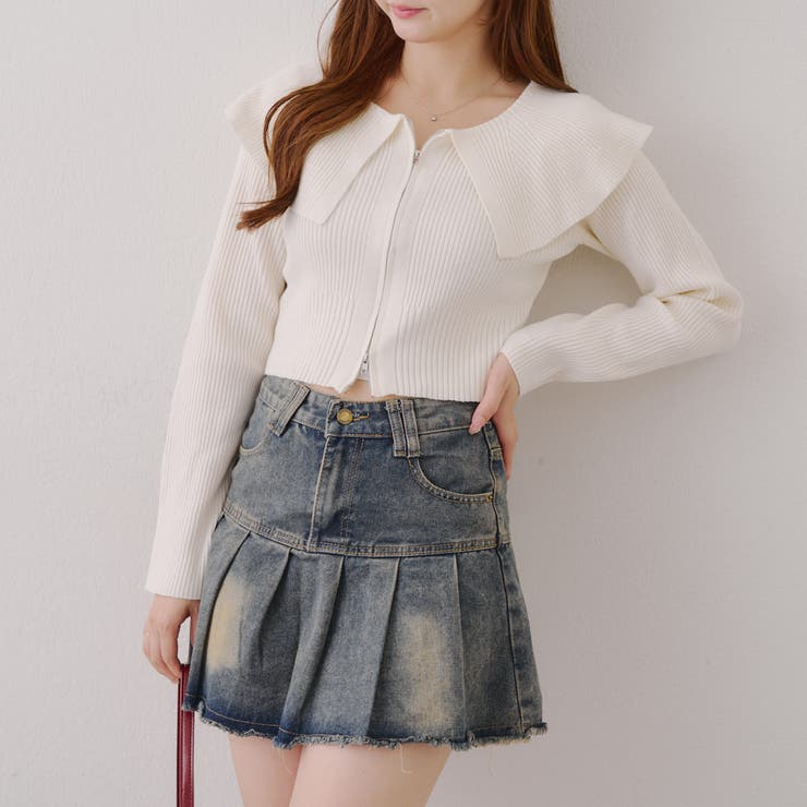 お顔周りスッキリ見え◎ ビッグ衿ジップカーディガン | NICE CLAUP / OLIVE des OLIVE　OUTLET | 詳細画像2 