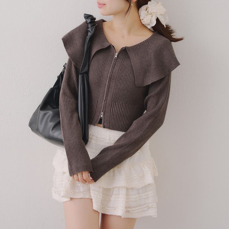 お顔周りスッキリ見え◎ ビッグ衿ジップカーディガン | NICE CLAUP / OLIVE des OLIVE　OUTLET | 詳細画像9 