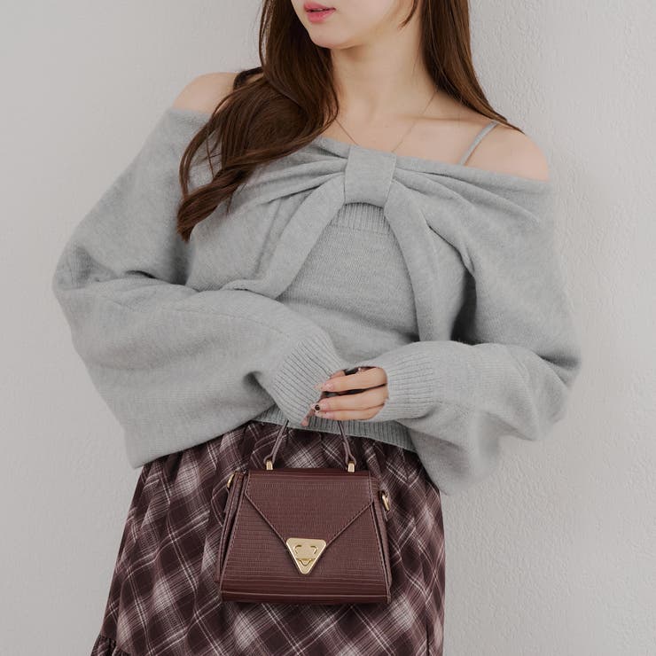 トップグレー | オフショルでも着られる、リボンがキュートなセットアイテム | NICE CLAUP / OLIVE des OLIVE　OUTLET