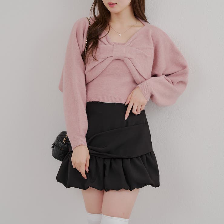 ピンク | オフショルでも着られる、リボンがキュートなセットアイテム | NICE CLAUP / OLIVE des OLIVE　OUTLET