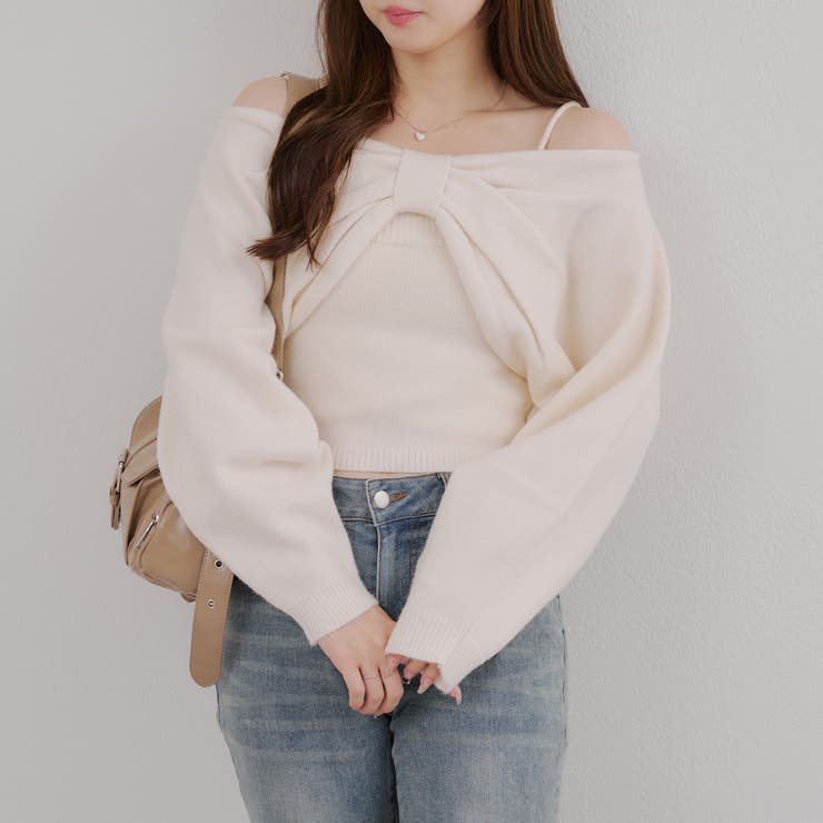 オフ | オフショルでも着られる、リボンがキュートなセットアイテム | NICE CLAUP / OLIVE des OLIVE　OUTLET