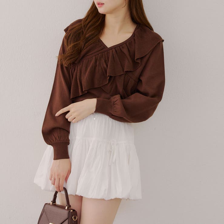 ブラウン | クロスフリルニット | NICE CLAUP / OLIVE des OLIVE　OUTLET