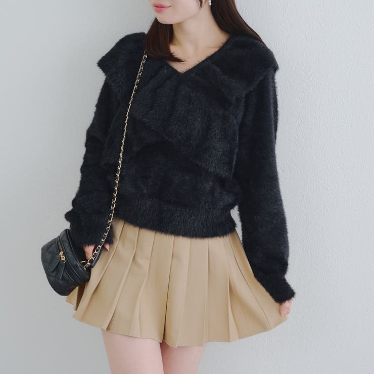 ブラック | フェザークロスフリルニット | NICE CLAUP / OLIVE des OLIVE　OUTLET