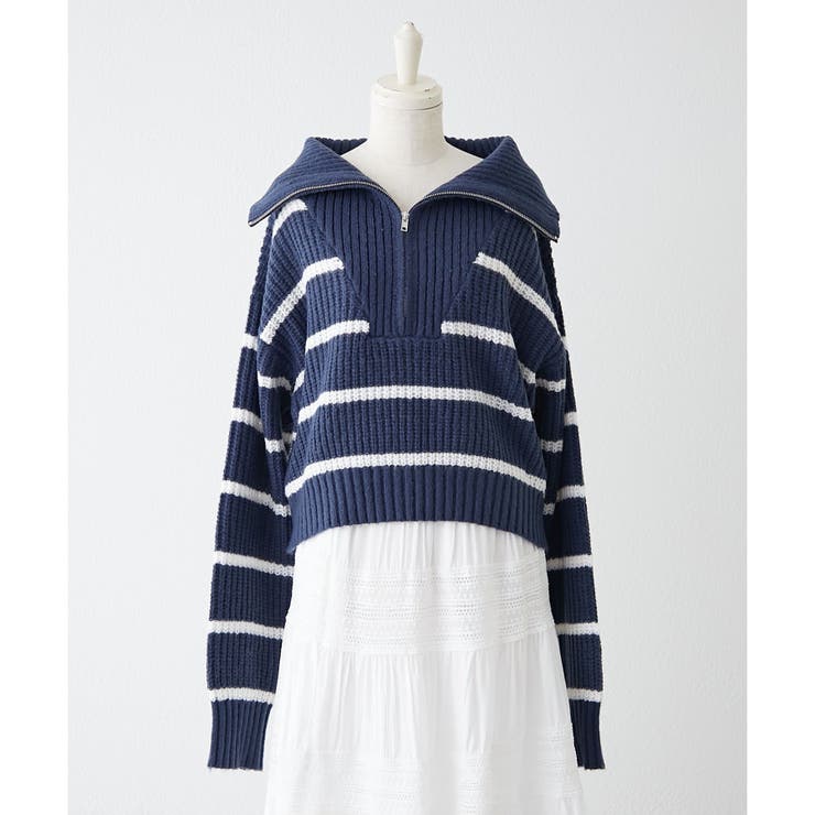 ネイビー | ハーフZIPニット | NICE CLAUP / OLIVE des OLIVE　OUTLET