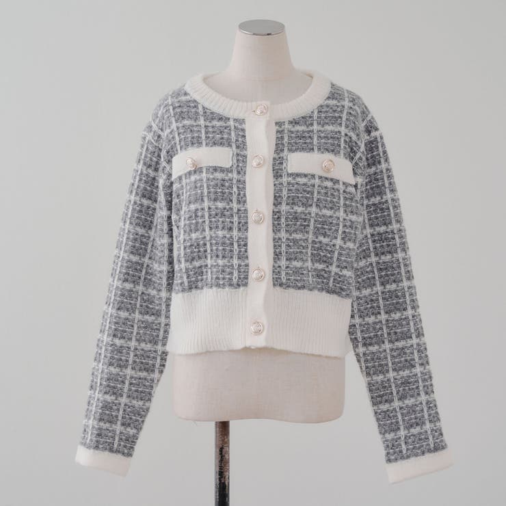 ツイードニットジップブルゾン　ケーブルレースデザインカーディガン　2点セット ツイードニットジップブルゾン ケーブルレースデザインカーディガン 2