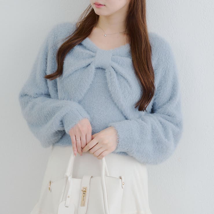 【ふわふわ、大人可愛い♪】リボンニット＆キャミソールセット | NICE CLAUP / OLIVE des OLIVE　OUTLET | 詳細画像1 