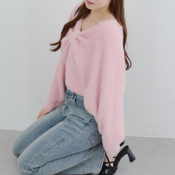 【ふわふわ、大人可愛い♪】リボンニット＆キャミソールセット | NICE CLAUP / OLIVE des OLIVE　OUTLET | 詳細画像2 