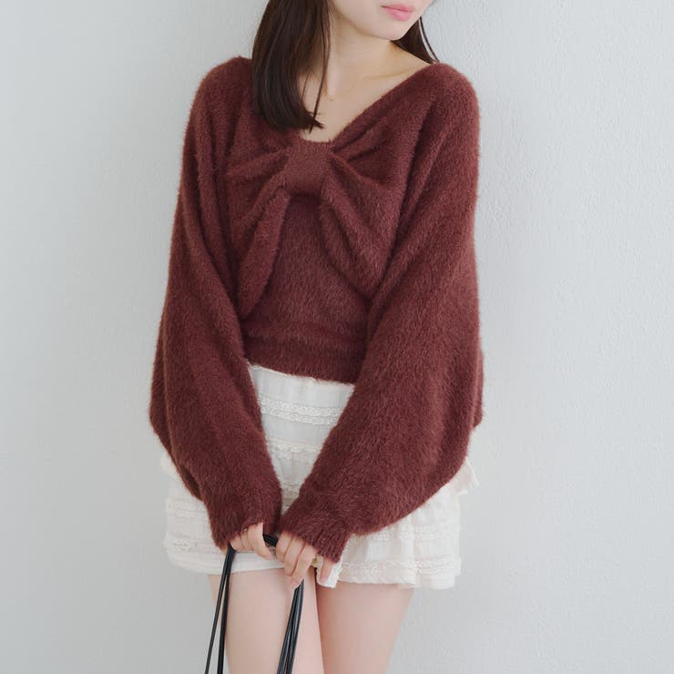 ブラウン | 【ふわふわ、大人可愛い♪】リボンニット＆キャミソールセット | NICE CLAUP / OLIVE des OLIVE　OUTLET