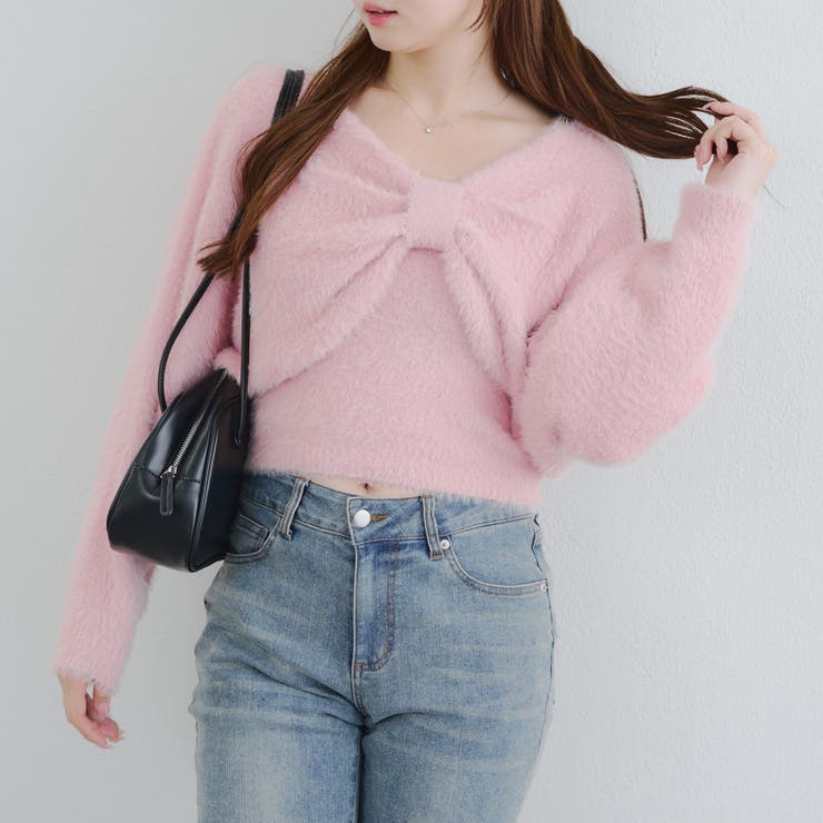 ピンク | 【ふわふわ、大人可愛い♪】リボンニット＆キャミソールセット | NICE CLAUP / OLIVE des OLIVE　OUTLET