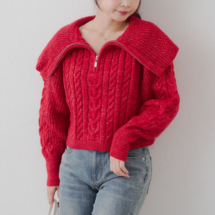 ビッグ衿ZIPUPニット | NICE CLAUP / OLIVE des OLIVE　OUTLET | 詳細画像1 