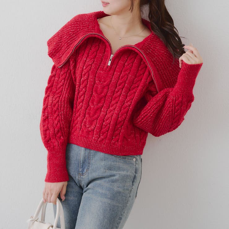 ビッグ衿ZIPUPニット | NICE CLAUP / OLIVE des OLIVE　OUTLET | 詳細画像2 