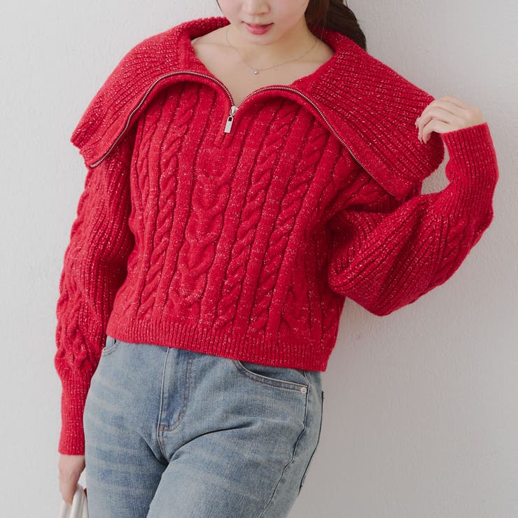 ビッグ衿ZIPUPニット | NICE CLAUP / OLIVE des OLIVE　OUTLET | 詳細画像4 