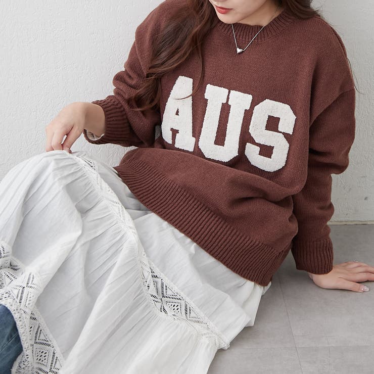 ブラウン | ロゴ刺繍ニット | NICE CLAUP / OLIVE des OLIVE　OUTLET