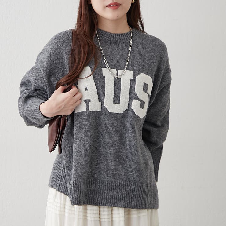 チャコール | ロゴ刺繍ニット | NICE CLAUP / OLIVE des OLIVE　OUTLET