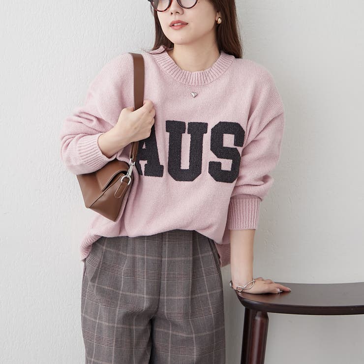 ピンク | ロゴ刺繍ニット | NICE CLAUP / OLIVE des OLIVE　OUTLET