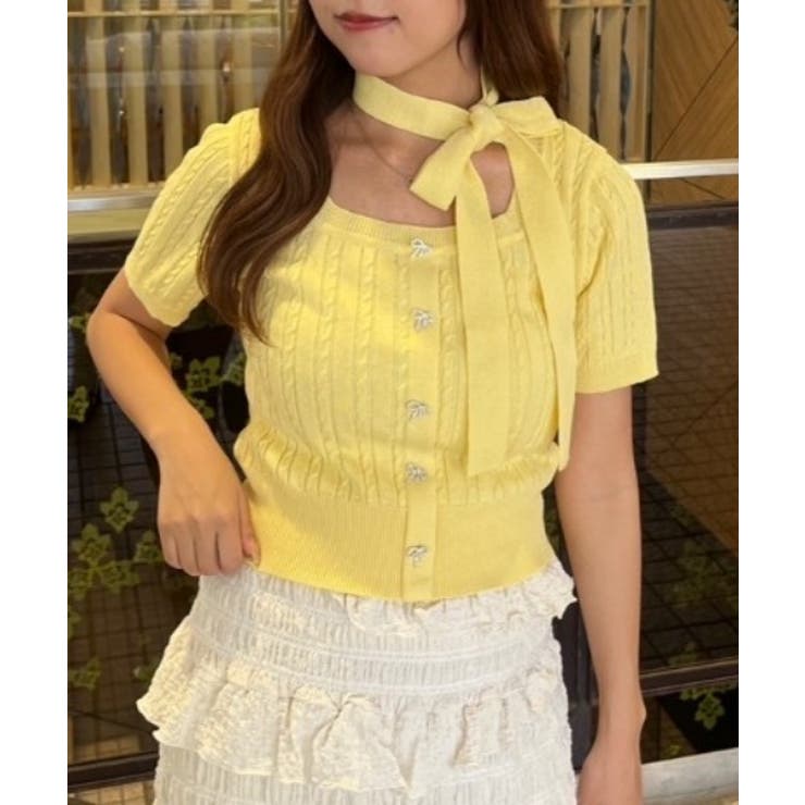 イエロー | チョーカー付ベビーケーブルプルオーバー | NICE CLAUP / OLIVE des OLIVE　OUTLET