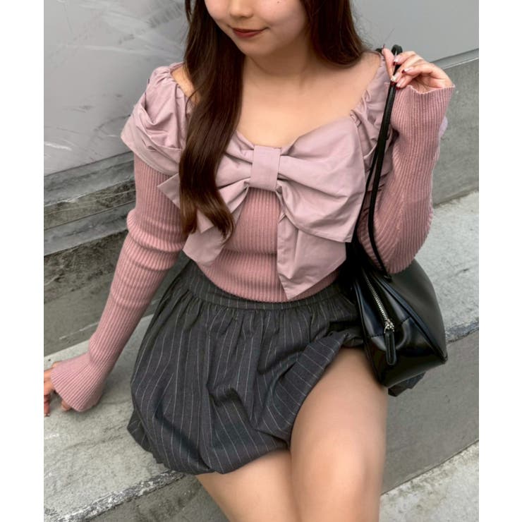 ピンク | オフショルリボンニット | NICE CLAUP / OLIVE des OLIVE　OUTLET