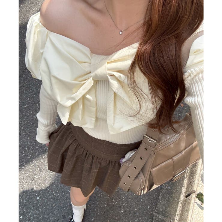 アイボリー | オフショルリボンニット | NICE CLAUP / OLIVE des OLIVE　OUTLET