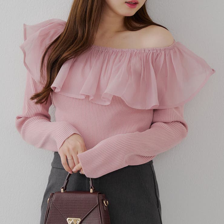 衿フリルニットトップス[品番：OLOW0016425]｜RMAF NICE CLAUP / OLIVE