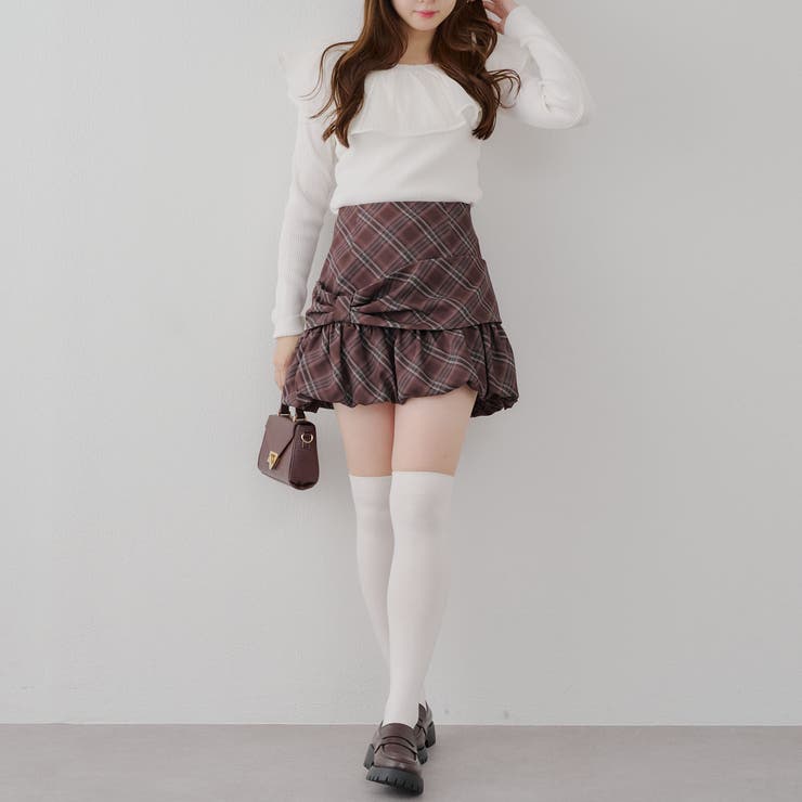 衿フリルニットトップス[品番：OLOW0016425]｜RMAF NICE CLAUP / OLIVE