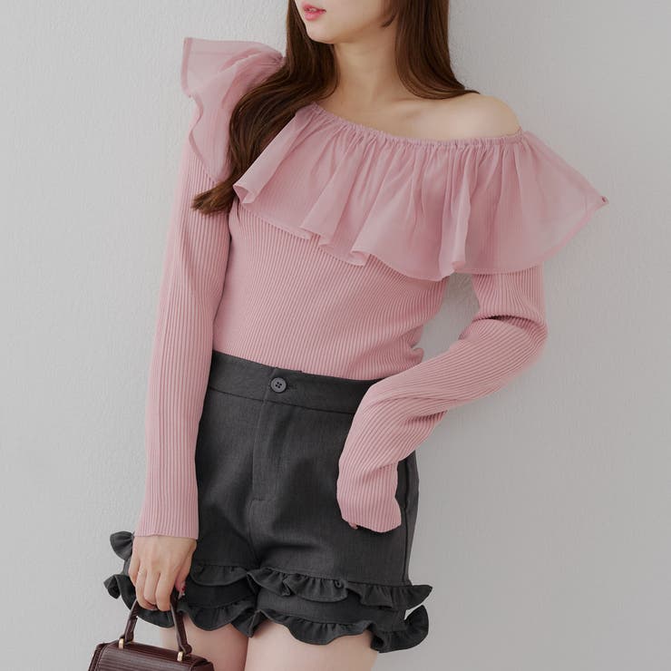 フリルニットトップス 衿フリルニットトップス[品番：OLOW0016425]｜RMAF NICE CLAUP / OLIVE