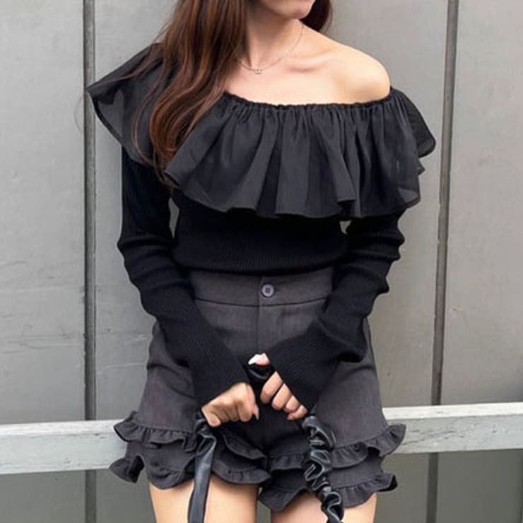 衿フリルニットトップス[品番：OLOW0016425]｜RMAF NICE CLAUP / OLIVE