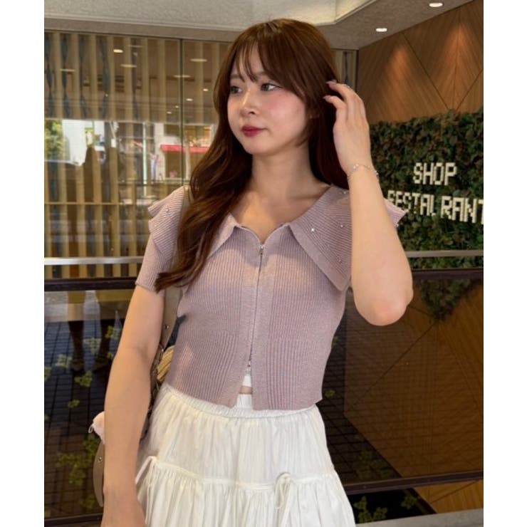 ピンク | キラキラBIG衿ZIPカーデ | NICE CLAUP / OLIVE des OLIVE　OUTLET