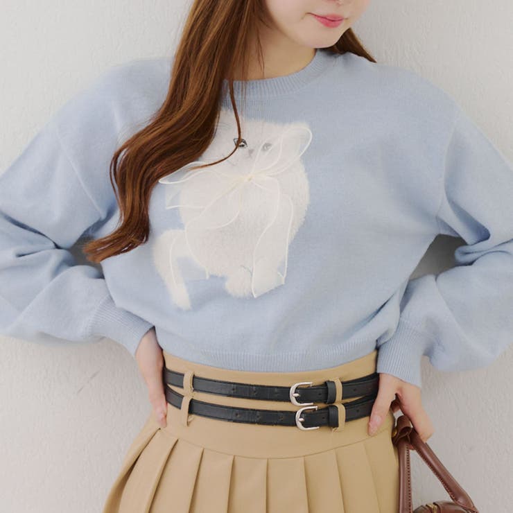 サックス | ネコ&イヌアソートニット | NICE CLAUP / OLIVE des OLIVE　OUTLET