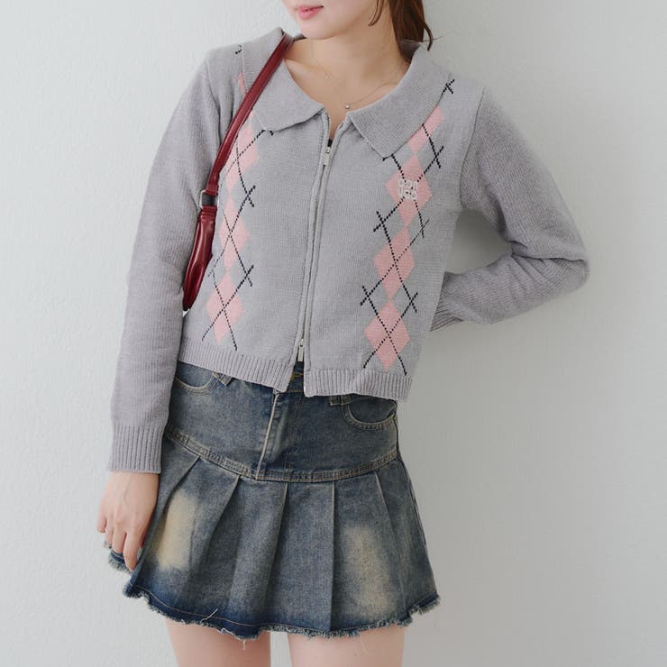 柄1 | ベロアモールWZIPカーディガン | NICE CLAUP / OLIVE des OLIVE　OUTLET