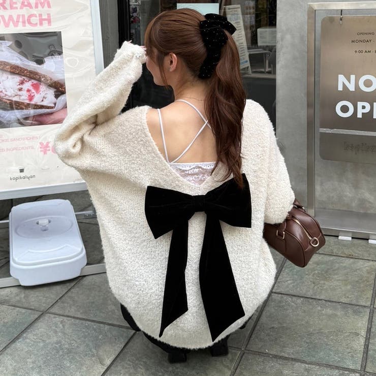 【リボンコレクション】後ビッグリボンニット | RMAF　NICE CLAUP / OLIVE des OLIVE | 詳細画像1 