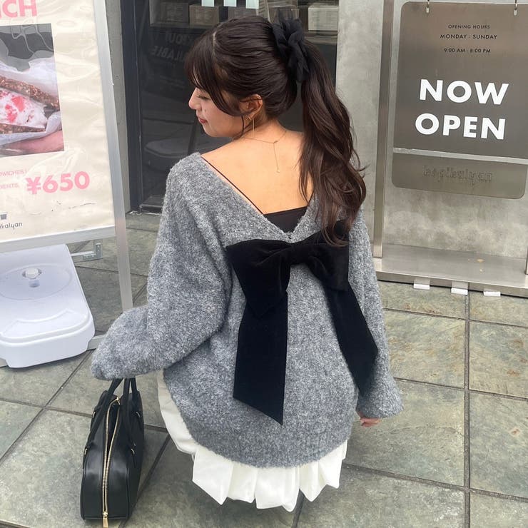 グレー | 【リボンコレクション】後ビッグリボンニット | RMAF　NICE CLAUP / OLIVE des OLIVE