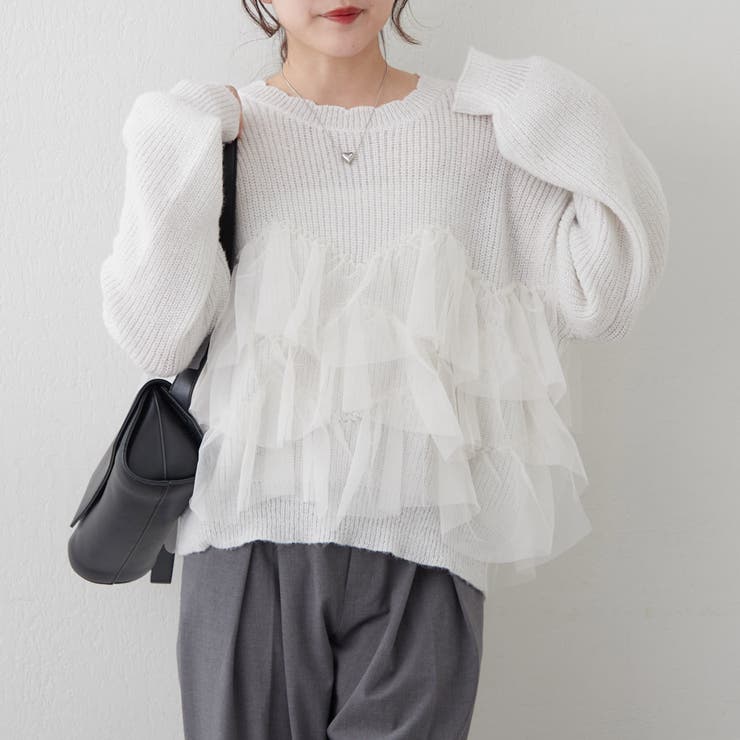 アイボリー | チュール付ラメニット | NICE CLAUP / OLIVE des OLIVE　OUTLET