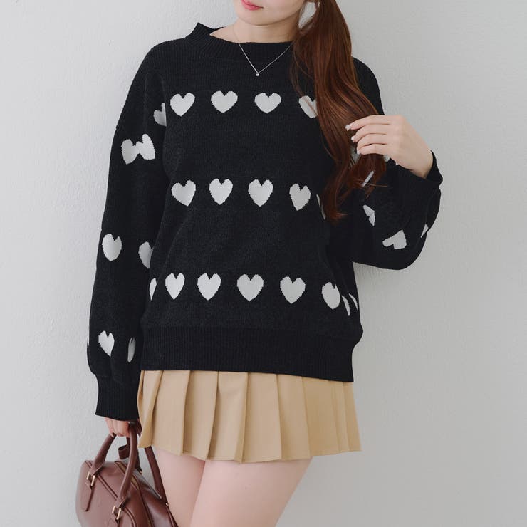 ブラック | ベロアモールたっぷりハートニット | NICE CLAUP / OLIVE des OLIVE　OUTLET