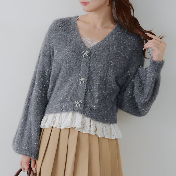 チャコール | 【5色展開】裾レースリボン釦カーディガン | RMAF　NICE CLAUP / OLIVE des OLIVE