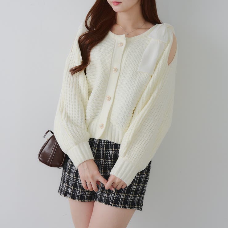 アイボリー | 肩リボンモールプルオーバー | NICE CLAUP / OLIVE des OLIVE　OUTLET