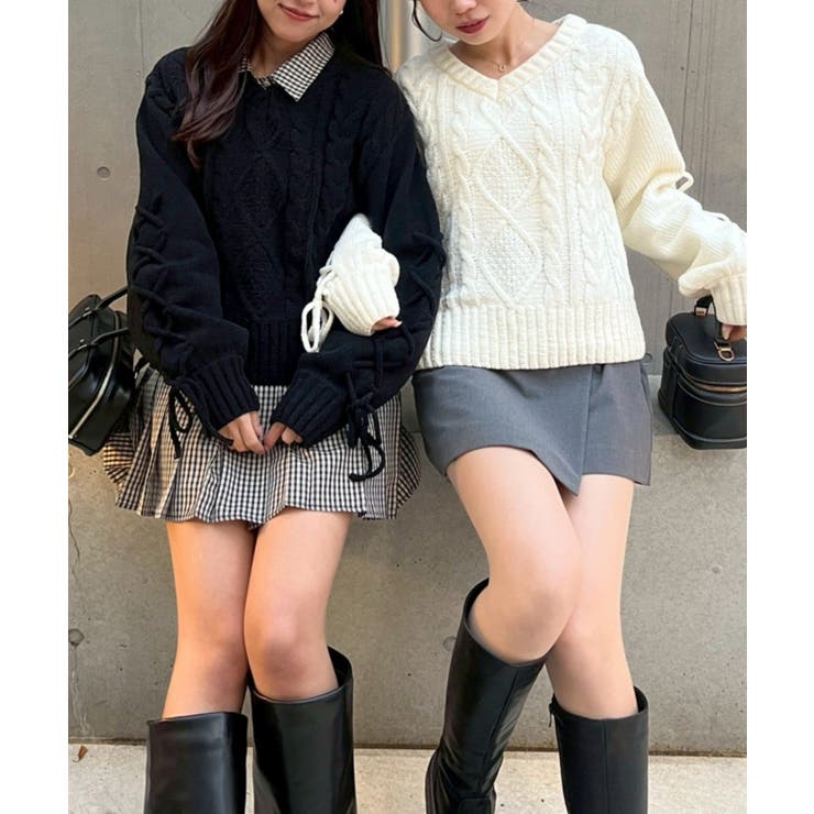 レースアップモールケーブルニット | NICE CLAUP / OLIVE des OLIVE　OUTLET | 詳細画像3 