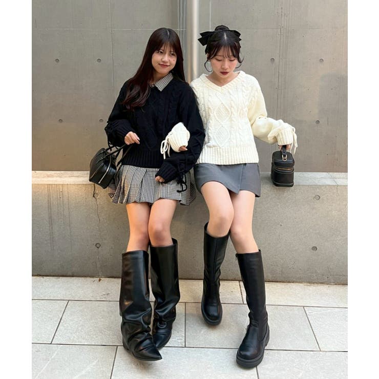 レースアップモールケーブルニット | NICE CLAUP / OLIVE des OLIVE　OUTLET | 詳細画像4 